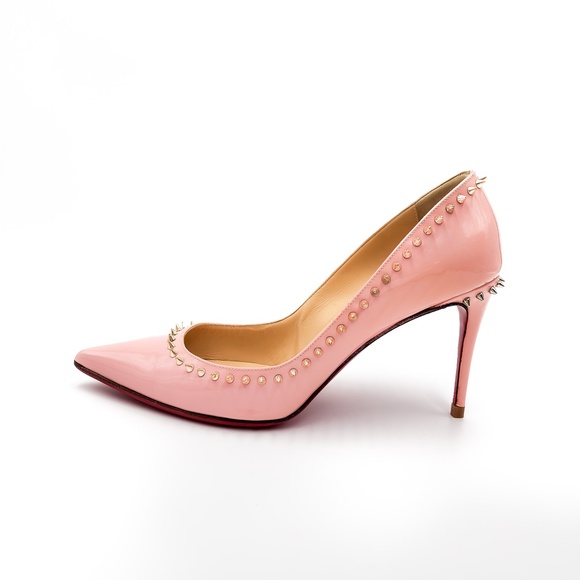 Christian Louboutin Pink Patent Leather Spike Anjalina 85 Pumps EU 37.5 - Picture 2 of 8